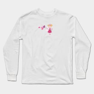 Cute fairy girl holding heart balloon. Happy valentine's day vector background Long Sleeve T-Shirt